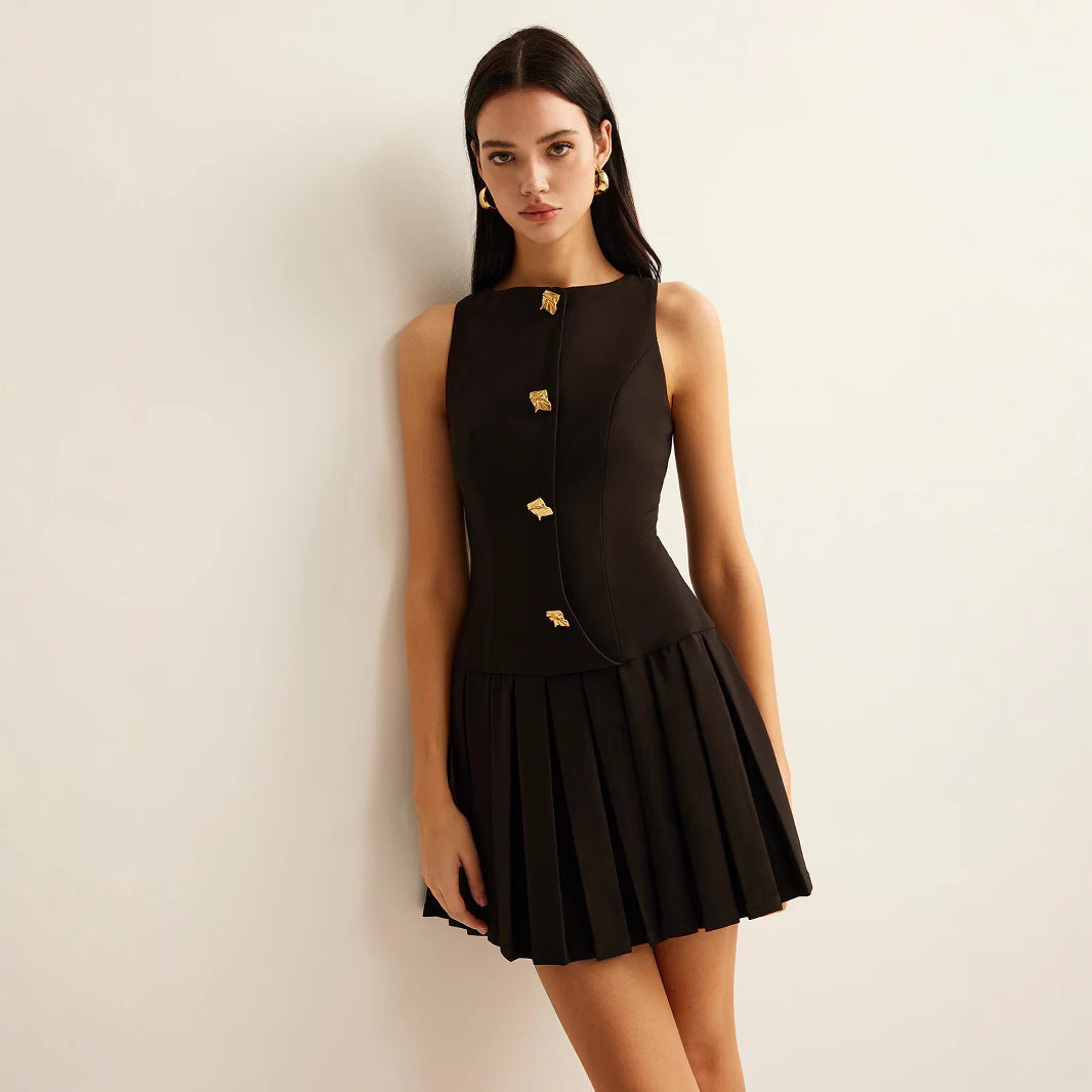 Womens Elegant Sleeveless Pleated Dress – Premium 0 | RICALOUX