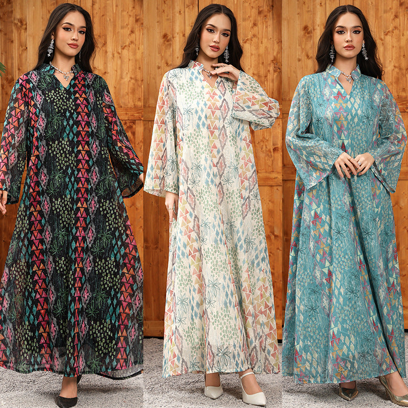 Embroidered Print Long-Sleeve Casual Dress by Ricaloux