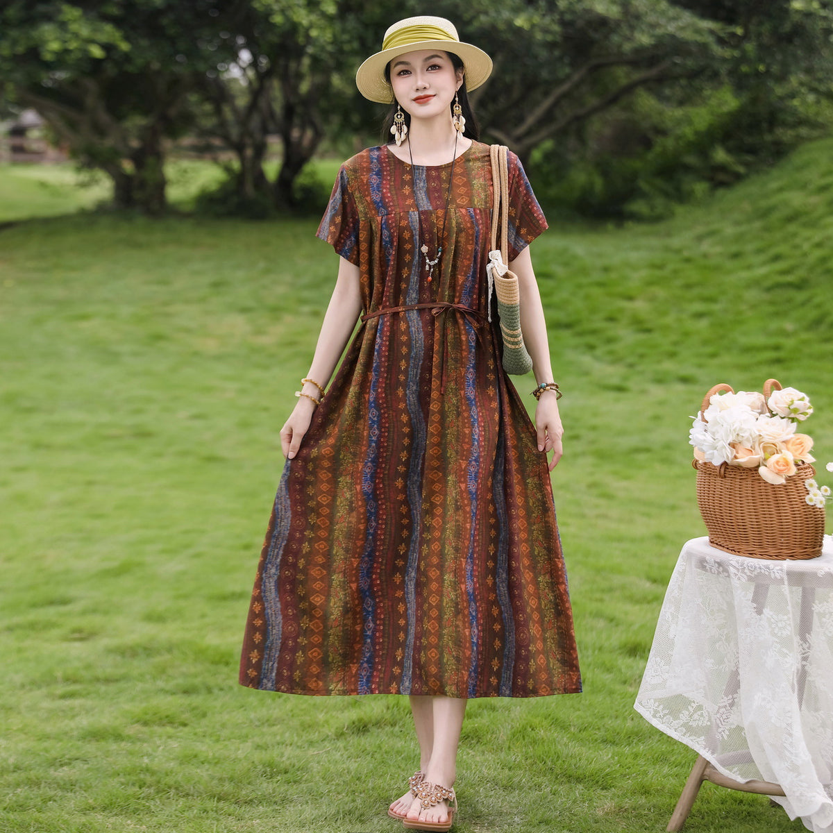 New Elegant Cotton Silk Dress For Middle Aged And Senior Women by Ricaloux