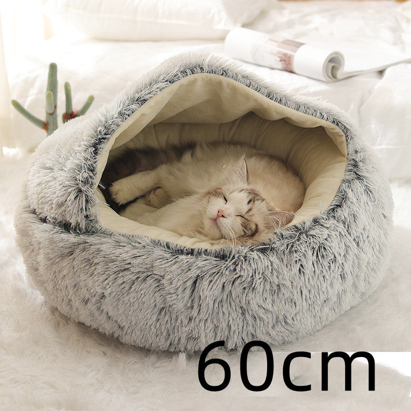 2 In 1 Dog And Cat Bed Pet Winter Bed Round Plush Warm Bed House Soft Long Plush Pets Bed Pet Products by Ricaloux