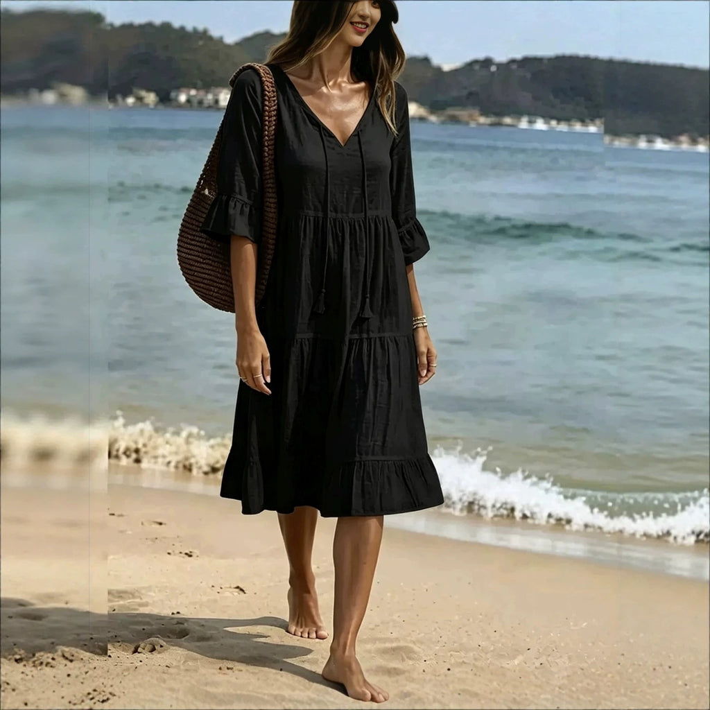 Ruffled Loose-fit Beach Midi Dress by Ricaloux