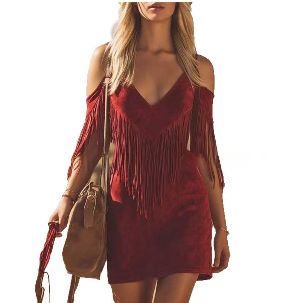 Womens Fringed Strap Mini Casual Dress by Ricaloux