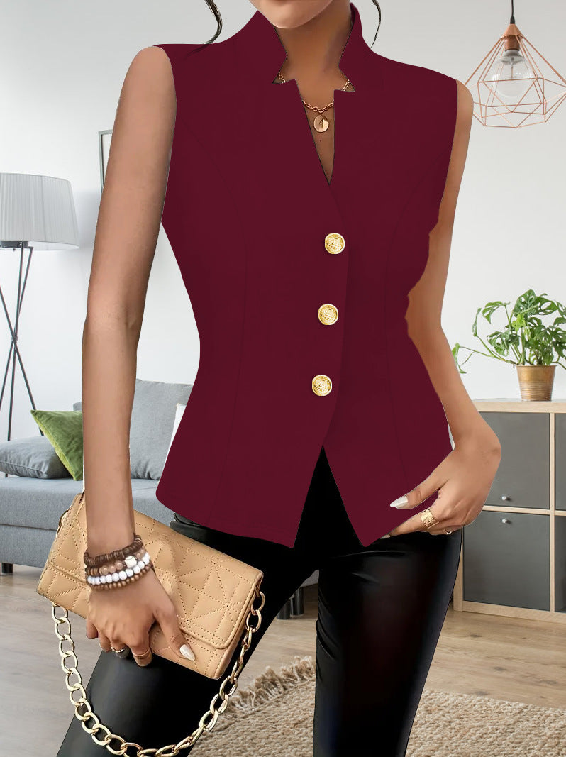 Casual Solid-color Sleeveless Blazer Vest With Three Buttons – Premium 0 | RICALOUX