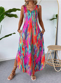 Womens Fashionable Printed Sleeveless Slit Slimming Tank Dress by Ricaloux