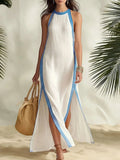 Side-striped Slit Sleeveless Dress by Ricaloux