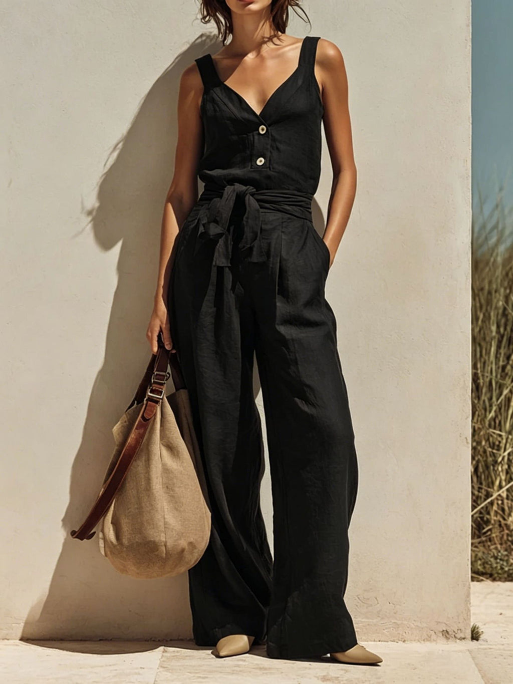 Loose-fitting Sleeveless Strap Jumpsuit by Ricaloux