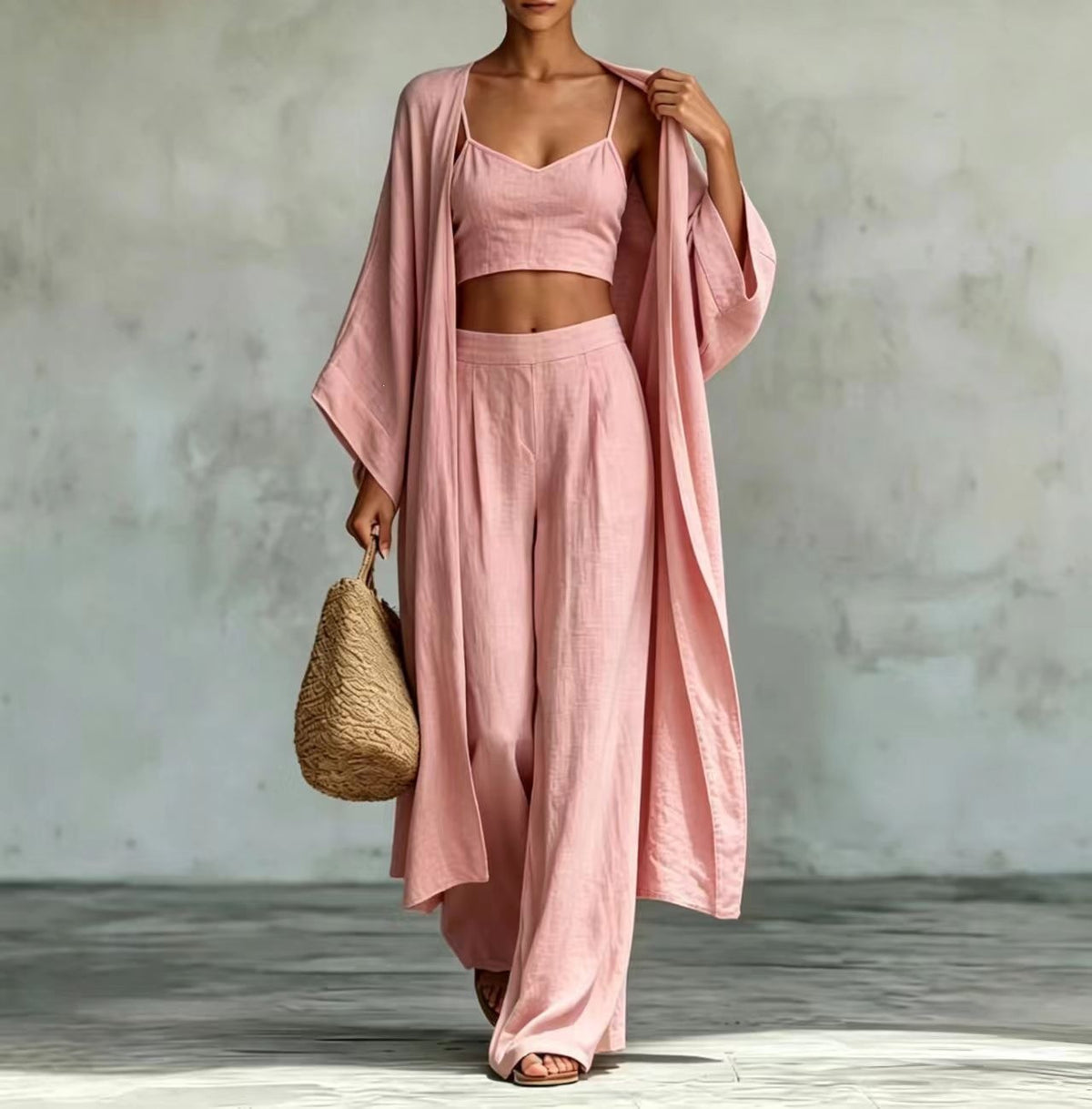 Cardigan Camisole High Waisted Wide Leg Pants Three Piece Set – Premium 0 | RICALOUX