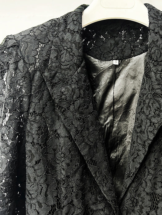 Floral Lace Single Button Blazer & High Waist Wide Leg Pants 2-Piece Suit Set by Ricaloux