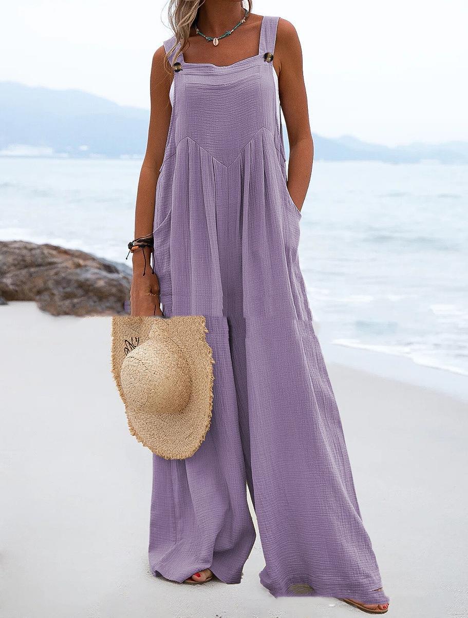 Sleeveless Wide-leg Buttoned Ethnic-style Jumpsuit by Ricaloux