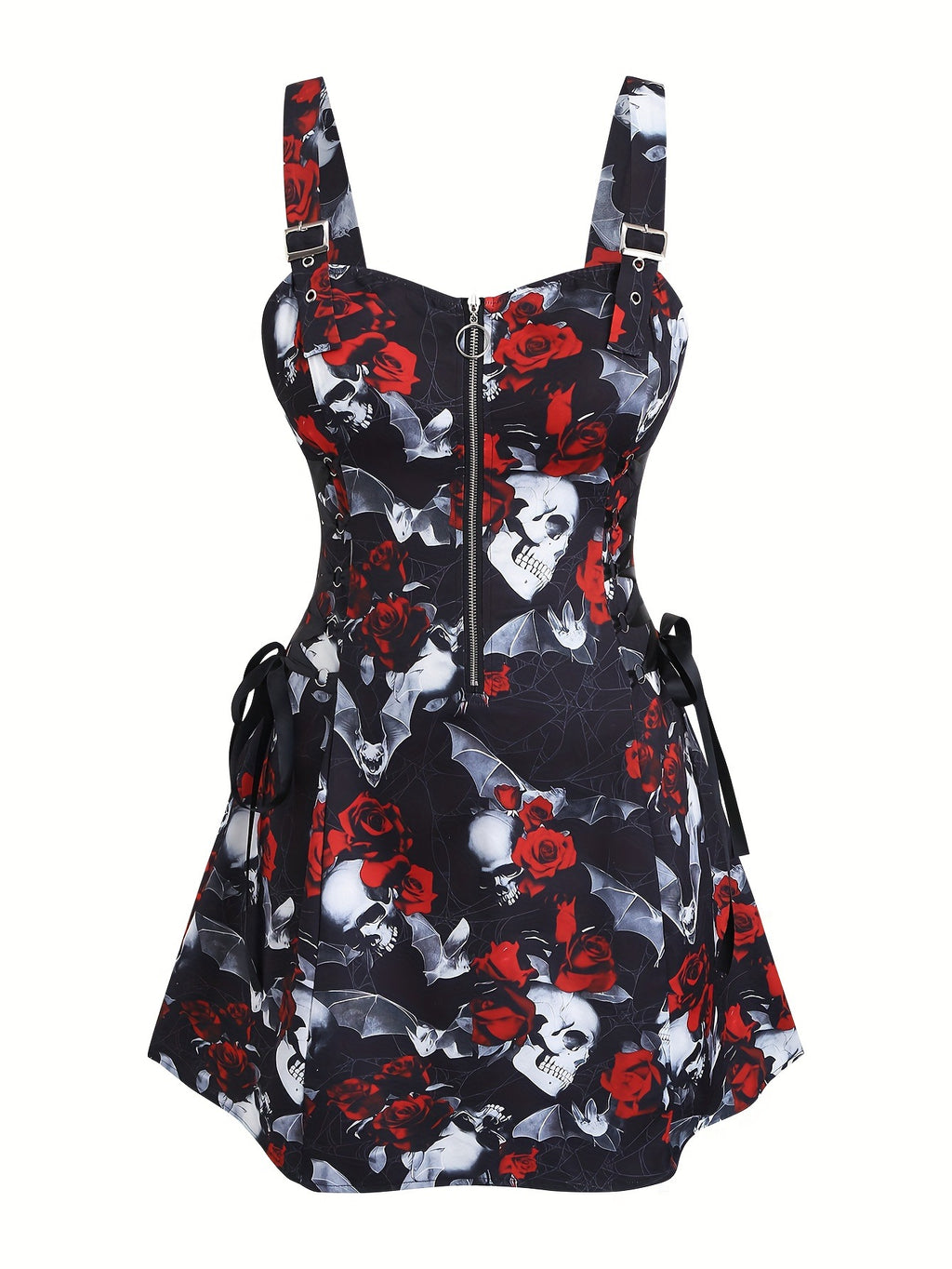 Slimming Figure-hugging Spaghetti-strap Printed Dress With A Zipper by Ricaloux