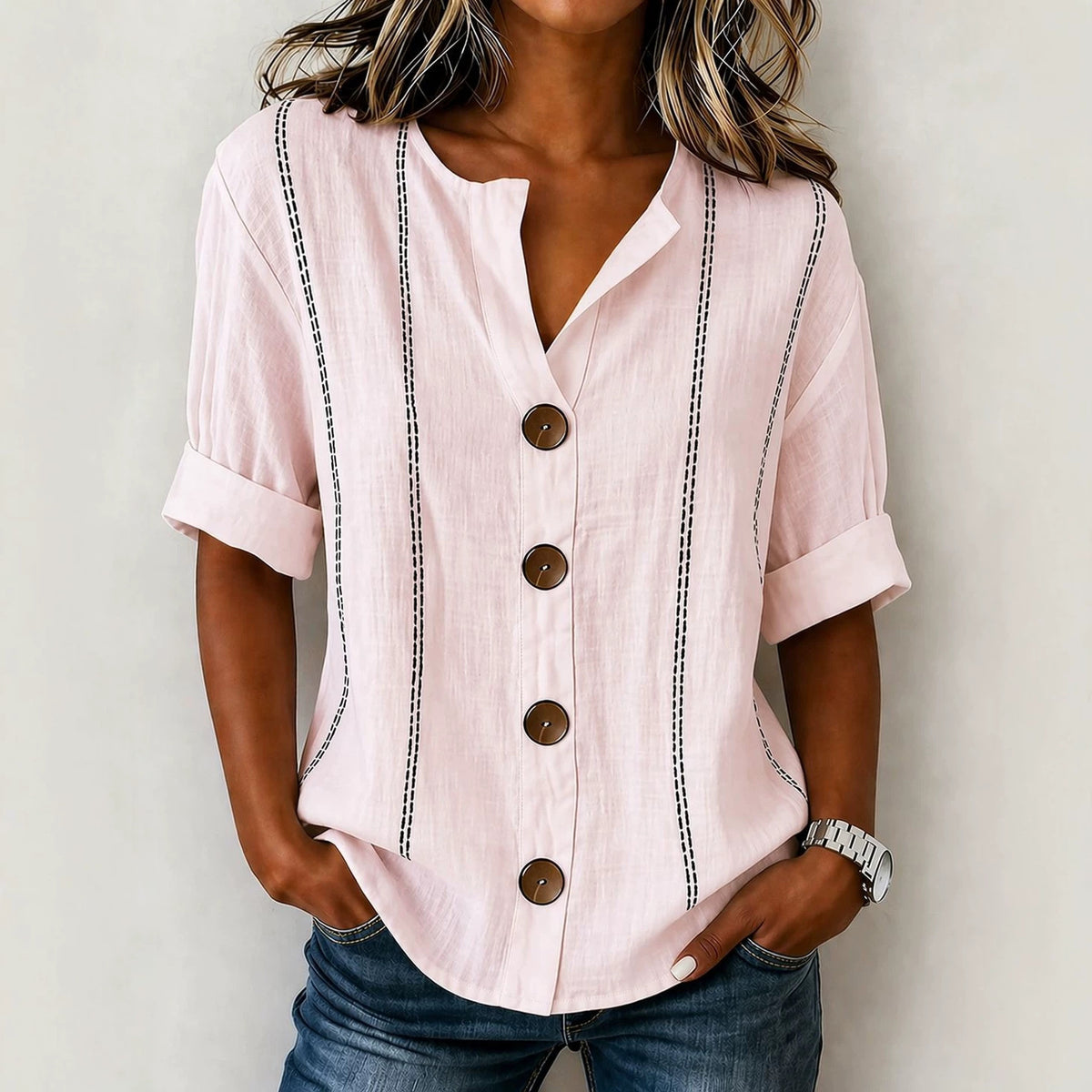 Summer Striped Button-up Blouse For Women by Ricaloux