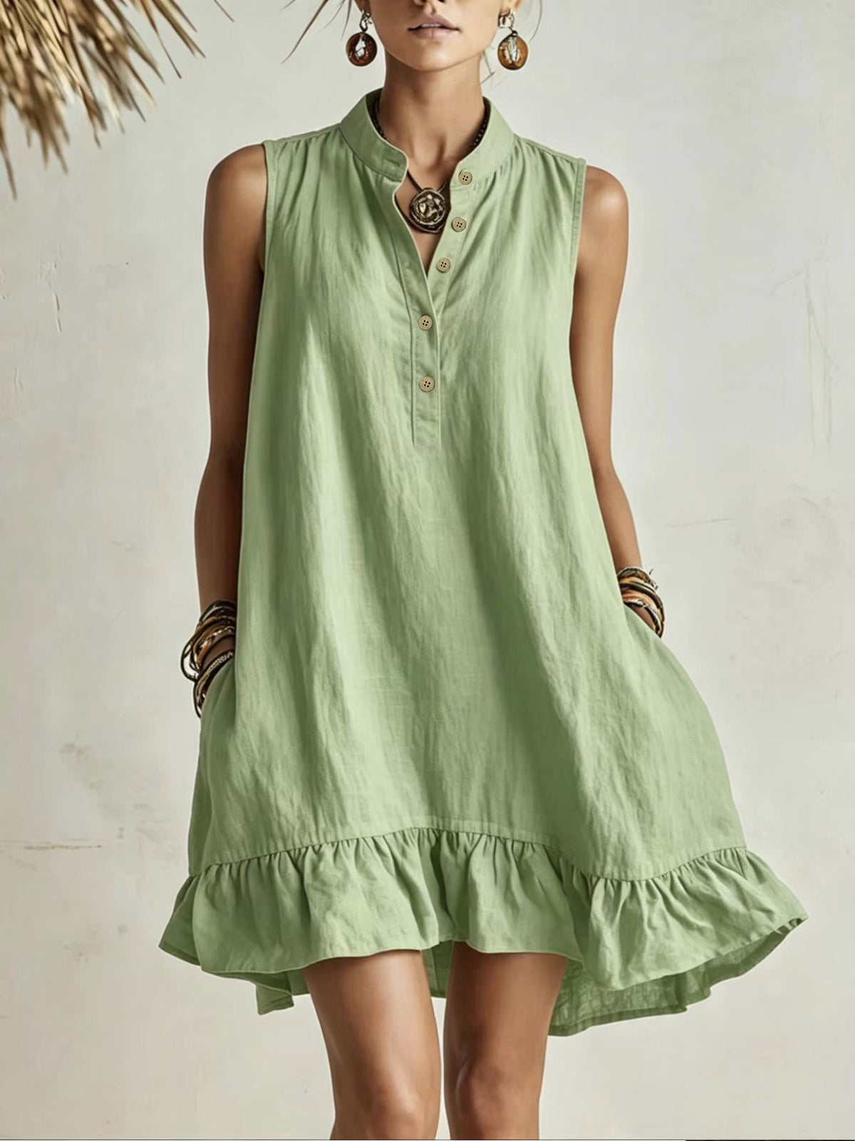 Cotton-linen Loose-fit Fashionable Casual Womens Dress by Ricaloux