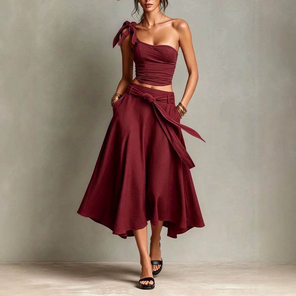 One-shoulder Strap Camisole And Skirt Set by Ricaloux