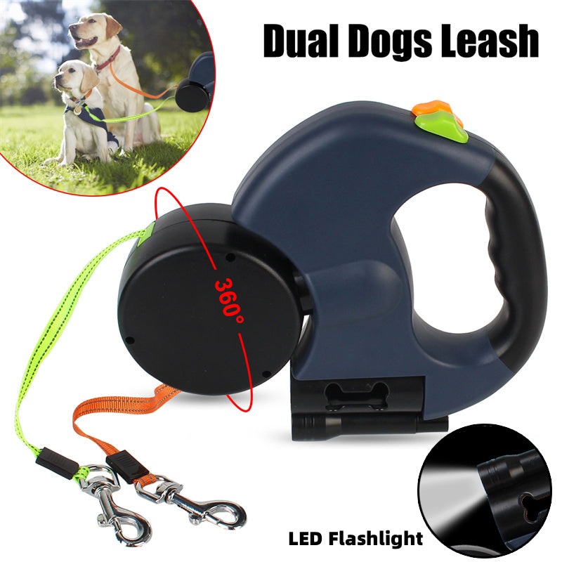 Retractable Dog Leash For Small Dogs Reflective Dual Pet Leash Lead 360 Swivel No Double Dog Walking Leash With Lights Pet Products by Ricaloux