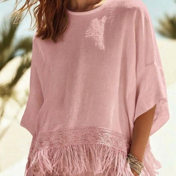 New Fallwinter Stylish Casual Crew-neck Tassel Top by Ricaloux