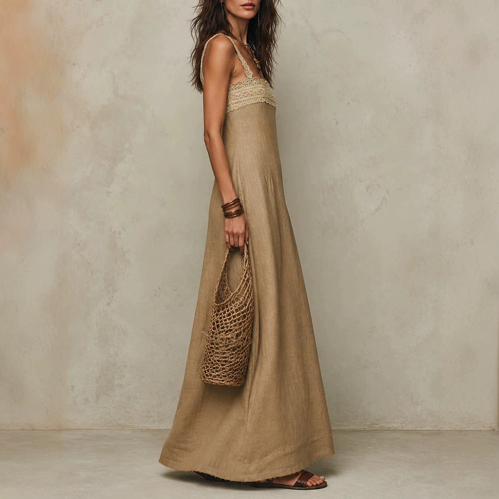Loose-fit Womens Strap Straight Maxi Dress by Ricaloux