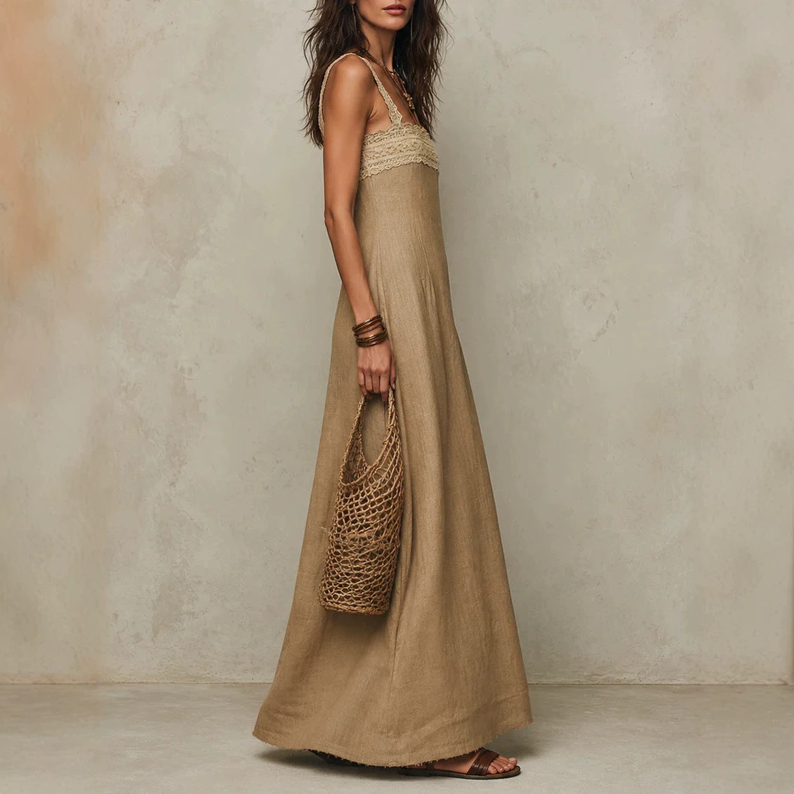 Loose-fit Womens Strap Straight Maxi Dress by Ricaloux