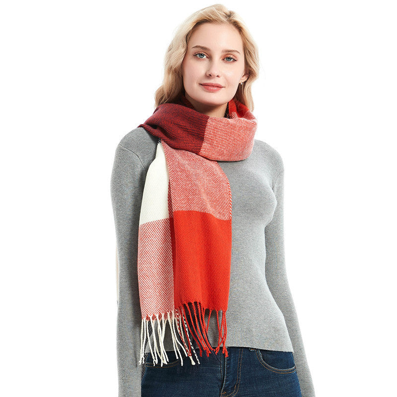 British-style Mens And Womens Couple Tassel Scarf With Large Plaid Pattern by Ricaloux