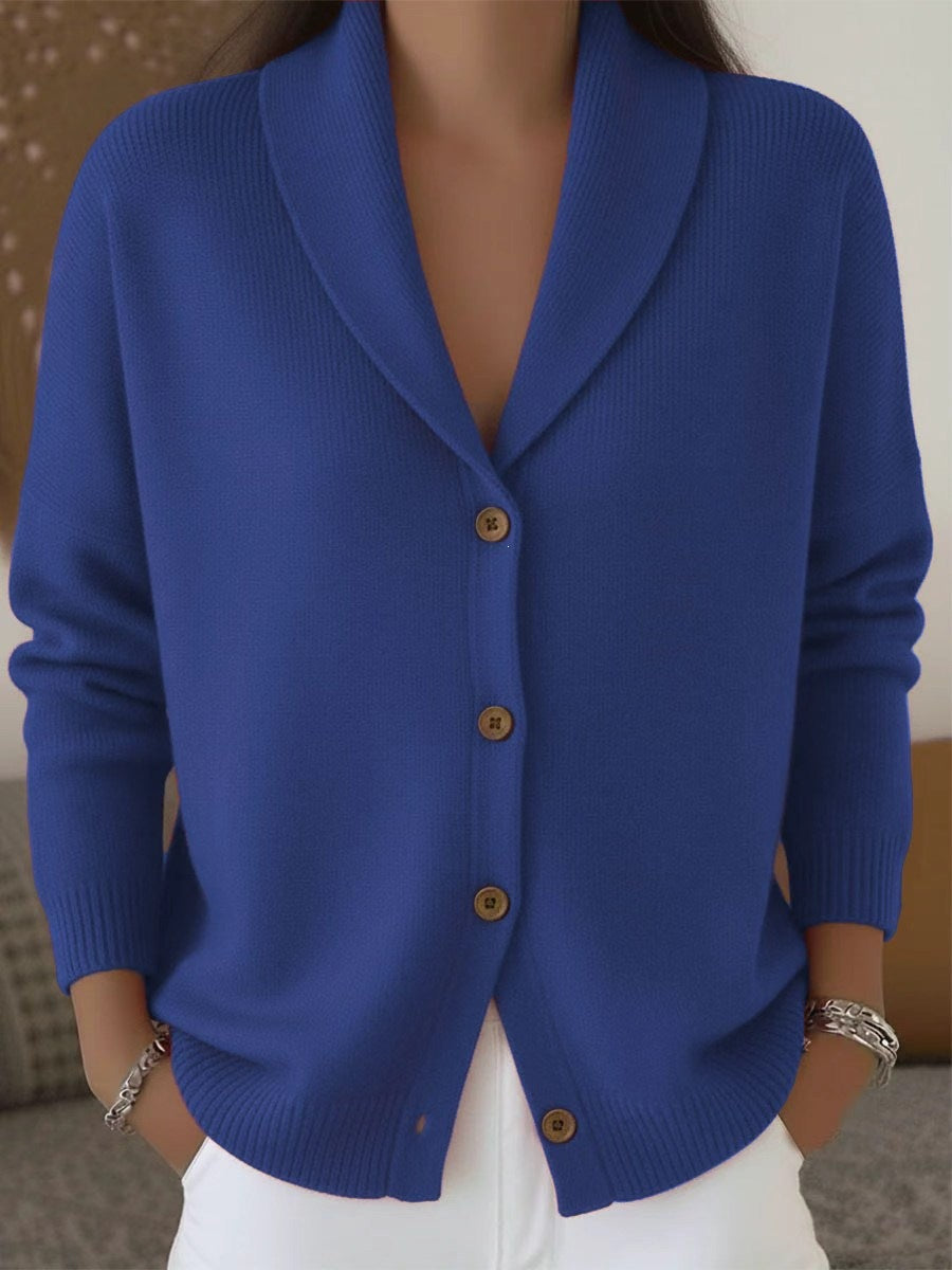 Womens Knitted Cardigan Loose-Fit Lazy Style Soft And Cozy Notch Lapel Solid Color Long-Sleeve Sweater by Ricaloux