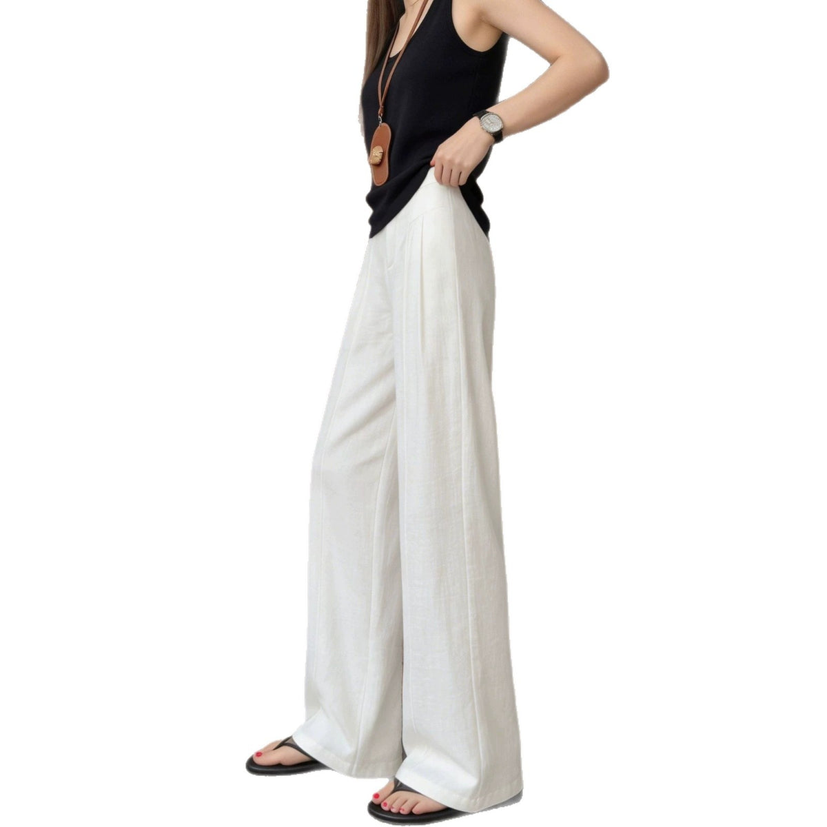White Relaxed-fit Wide-leg Pants Womens Summer Lightweight Style by Ricaloux