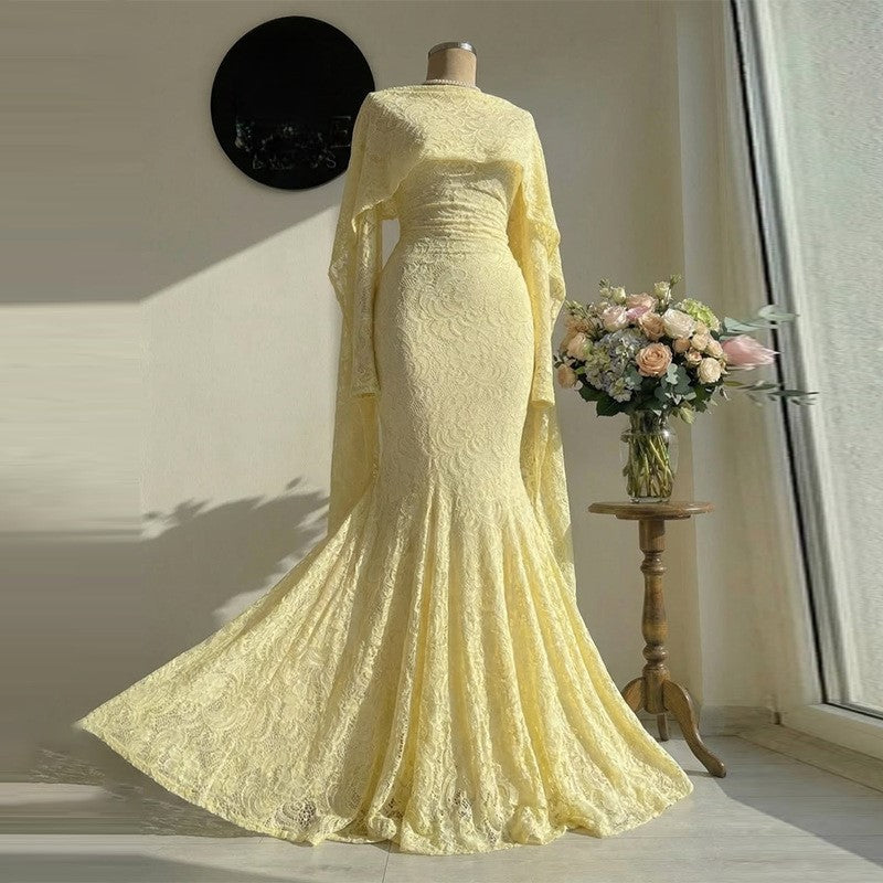 Womens Lace Slim-Fit Stylish Cape Dress – Premium 0 | RICALOUX
