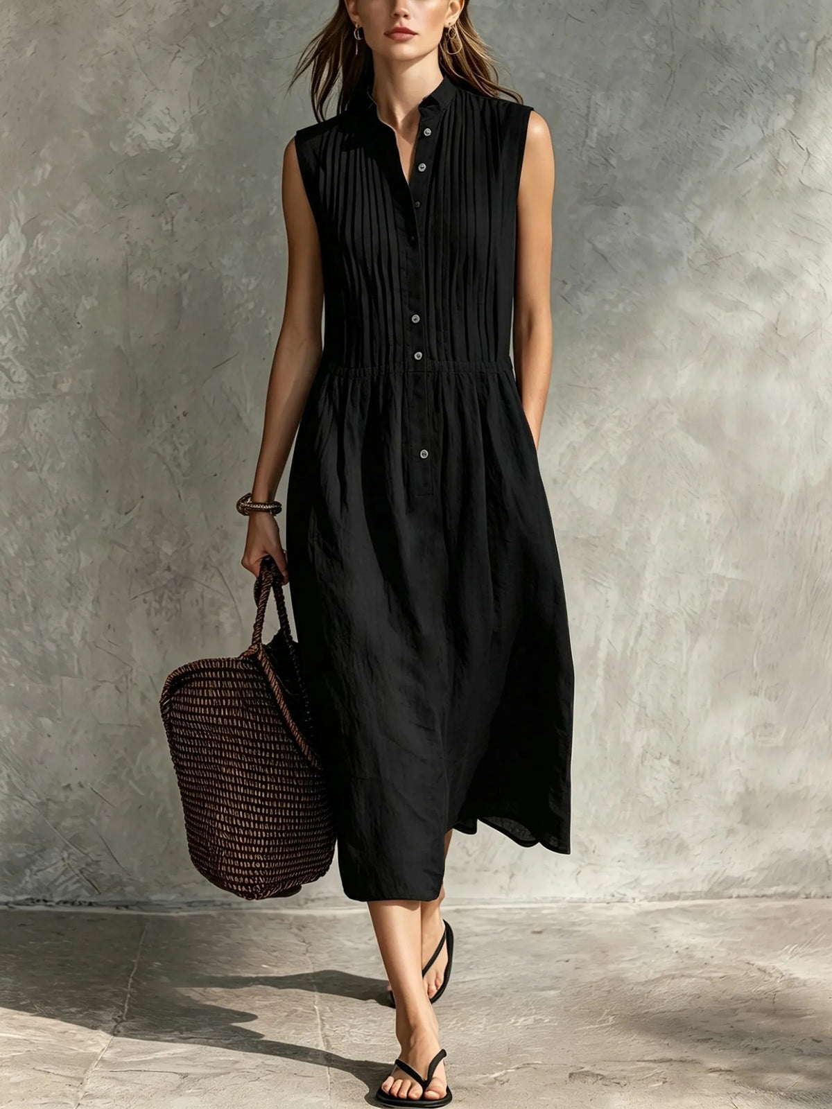 Womens Fashion Simple And Elegant Sleeveless Single-breasted Dress by Ricaloux