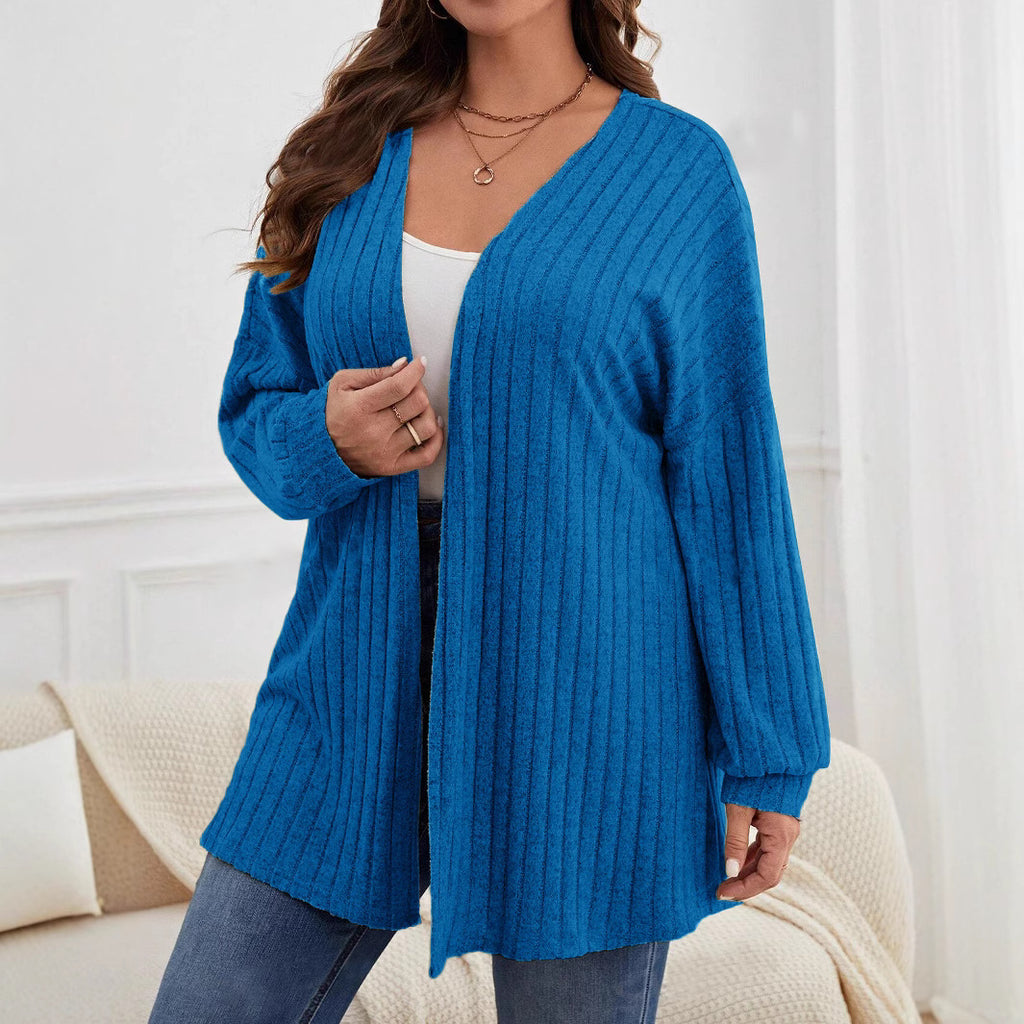 Long Sleeve Solid Color Loose Cardigan Top Women's Knitting Coat by Ricaloux