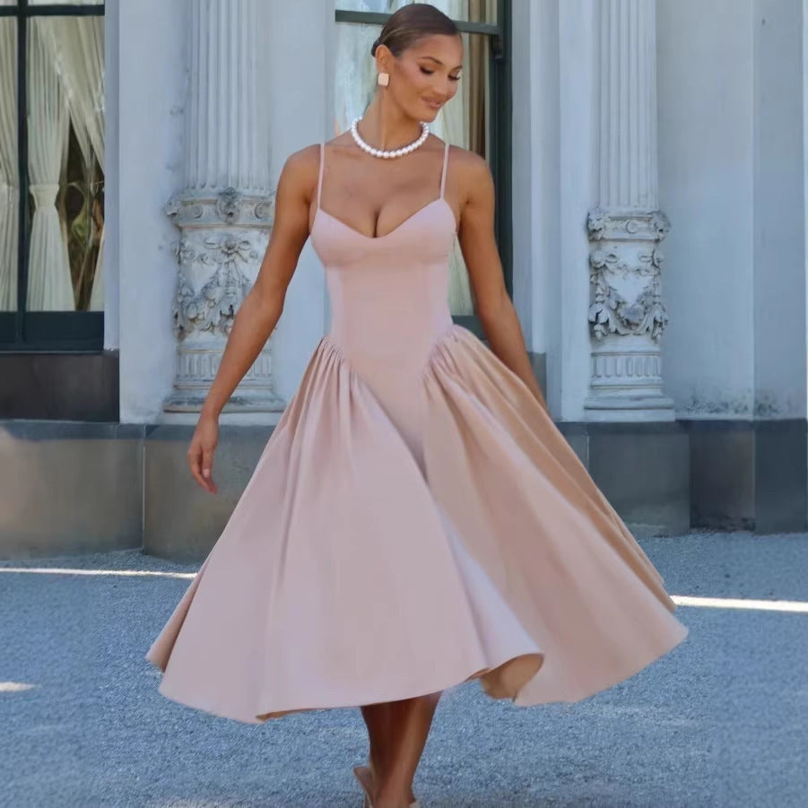 Body Hugging Pleated Strap Dress by Ricaloux
