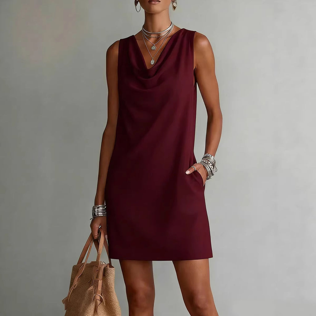 Summer Sleeveless Dress With Draped Neckline Design Slim Fit Evening Party Club Beach Dresses by Ricaloux