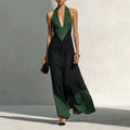 Womens Deep V-neck Color-block Slip Dress by Ricaloux