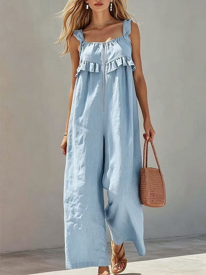 Womens Sleeveless Strap Solid-color Jumpsuit by Ricaloux