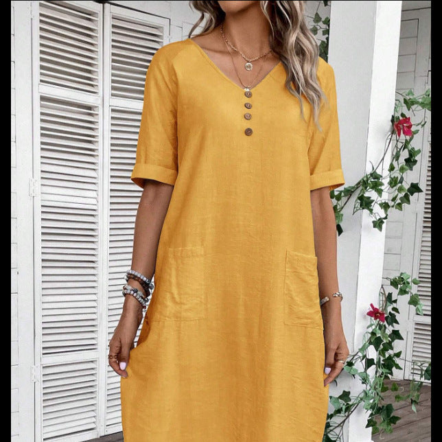 Summer V-neck Loose And Comfortable Resort Dress by Ricaloux