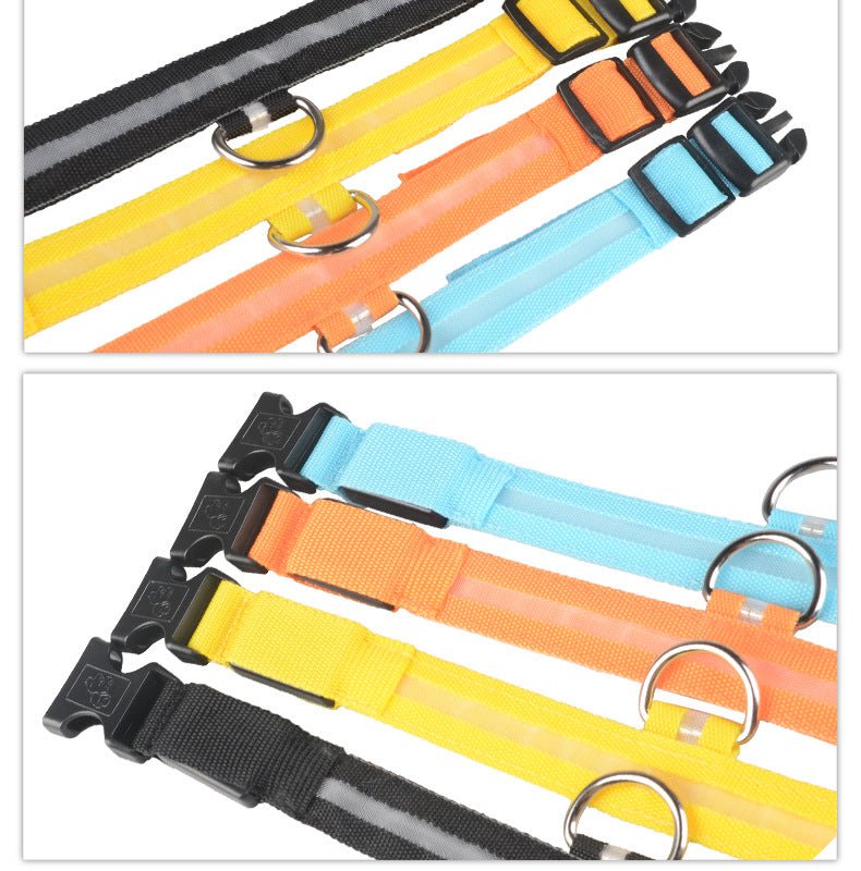 Nylon LED Pet Dog Luminous Collar Night Safety Flashing Glow in Dark Dog Cat Leash Adjustable Pet Supplies - RICALOUX