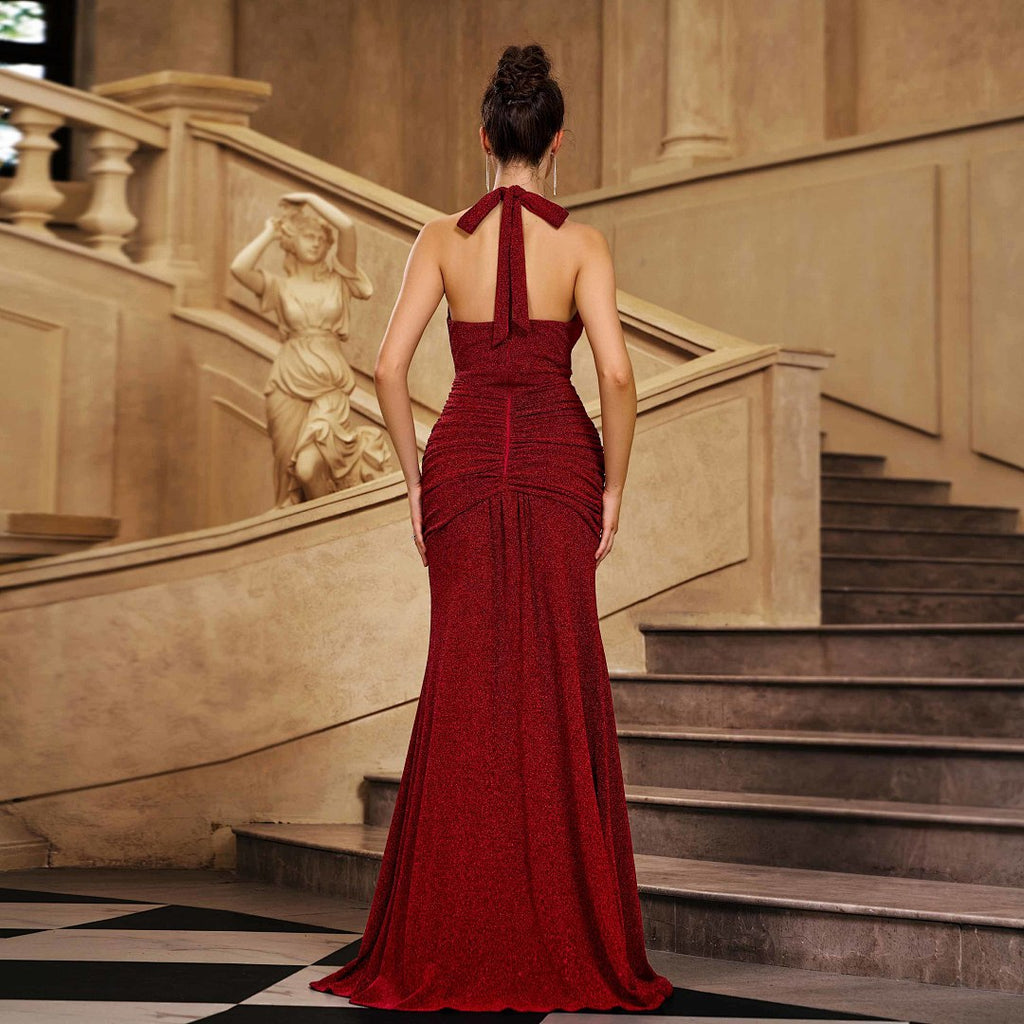 Glitter Halter Neck Mermaid Evening Gown by Ricaloux