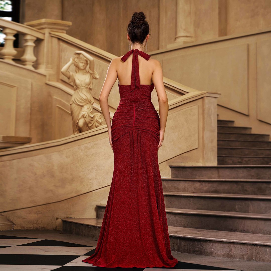 Glitter Halter Neck Mermaid Evening Gown by Ricaloux