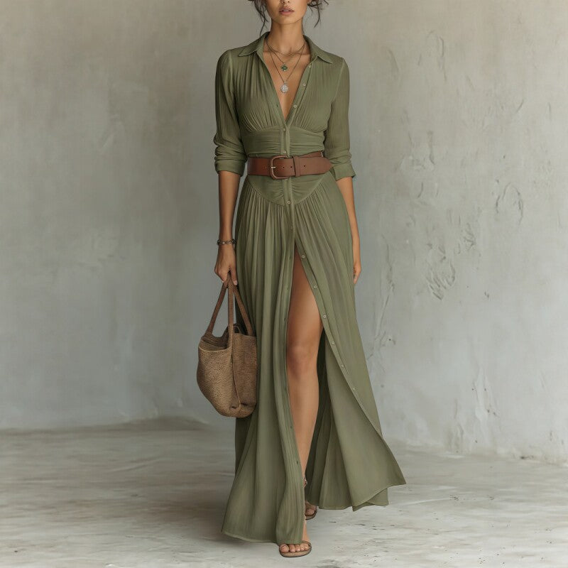 Womens Casual And Versatile V-neck Long Split Dress by Ricaloux