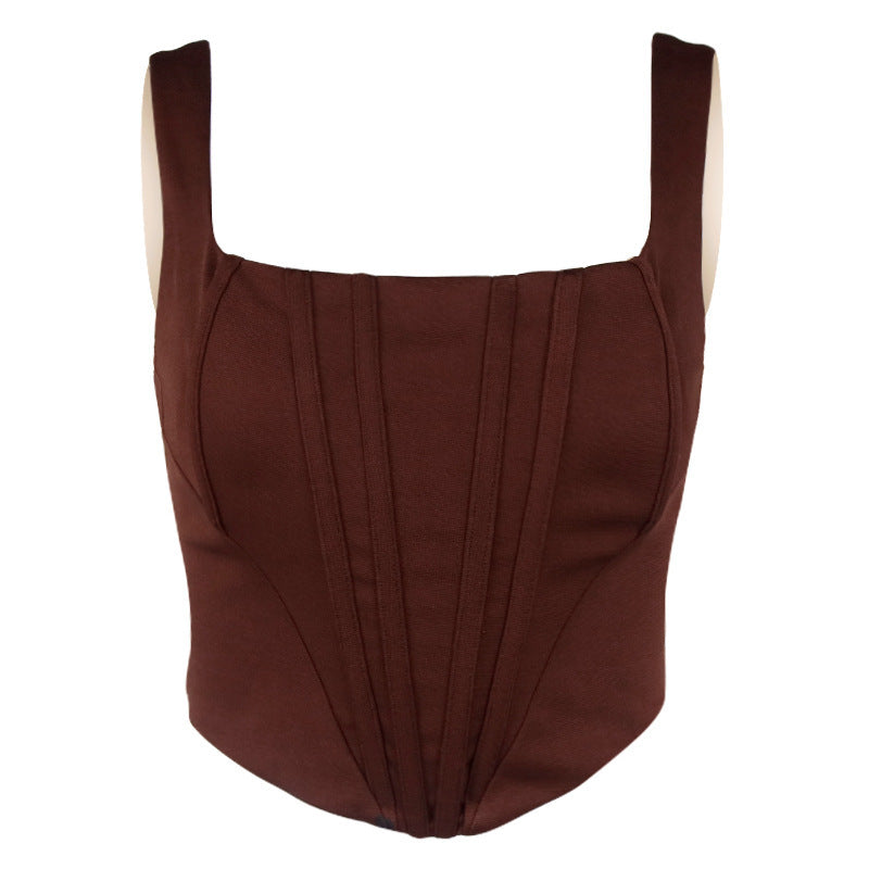 Fishbone Square-neck Cropped Camisole For Women by Ricaloux