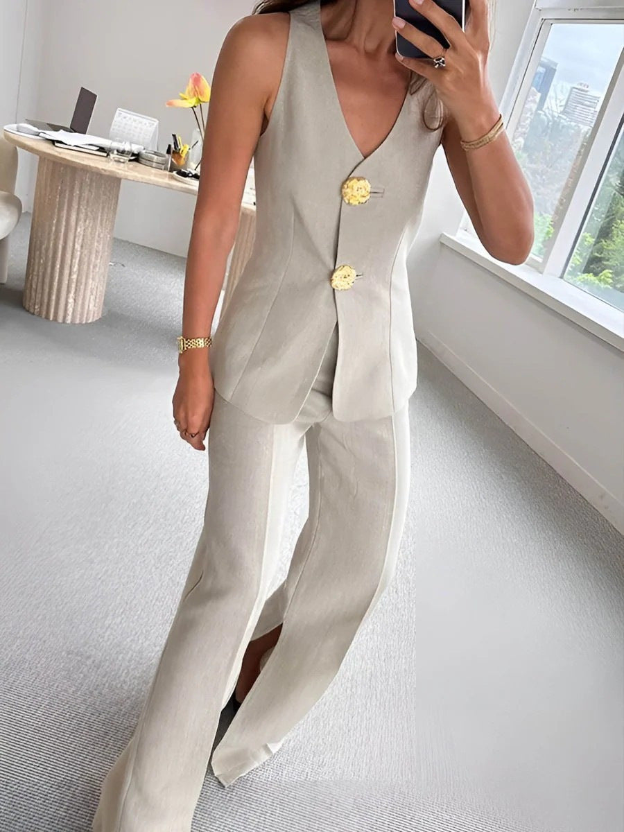 Buttoned Formal Workplace Commute Set by Ricaloux