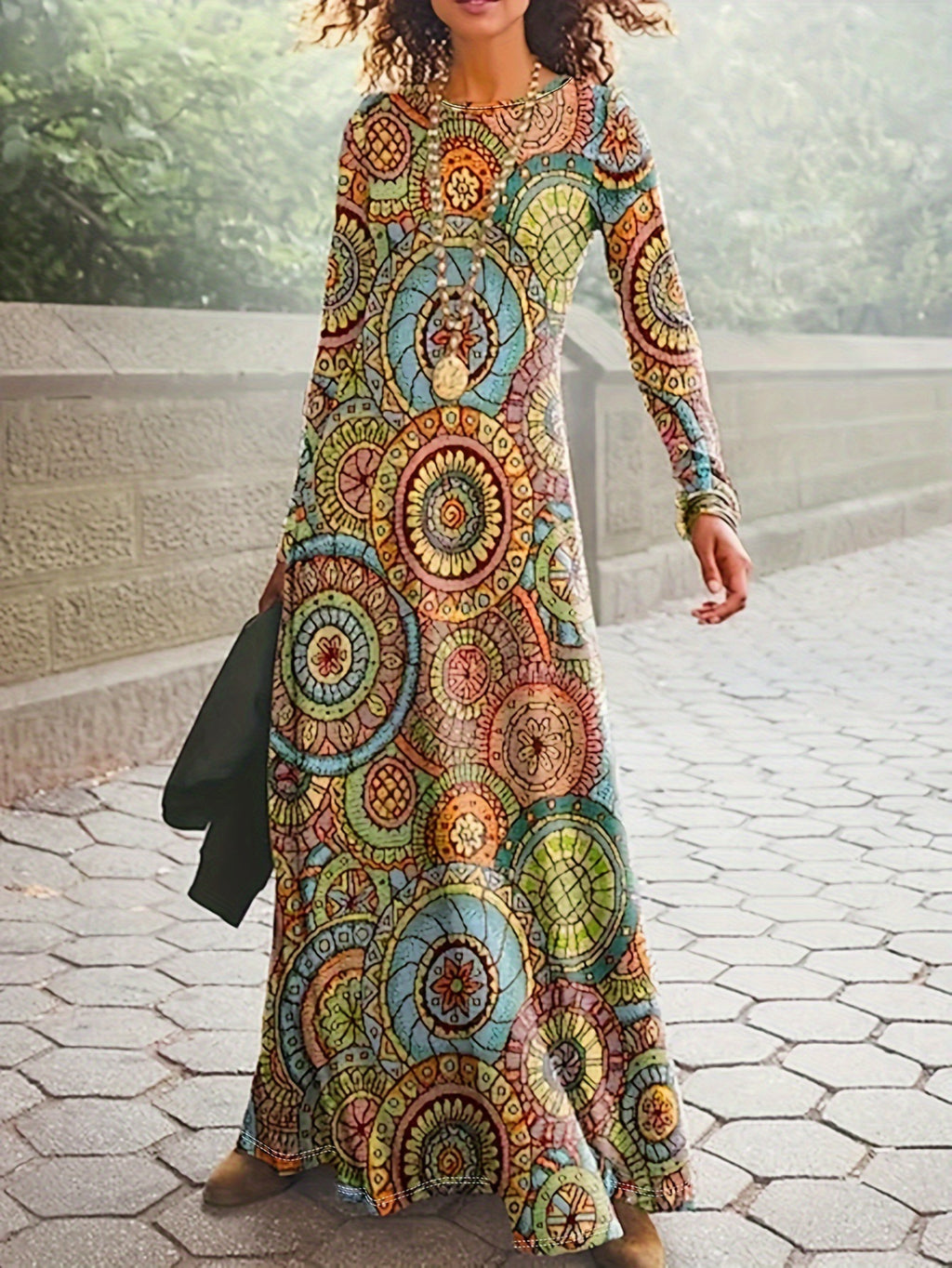 Vintage Navy Blue Womens Printed Elegant Long Party Dress – Premium 0 | RICALOUX