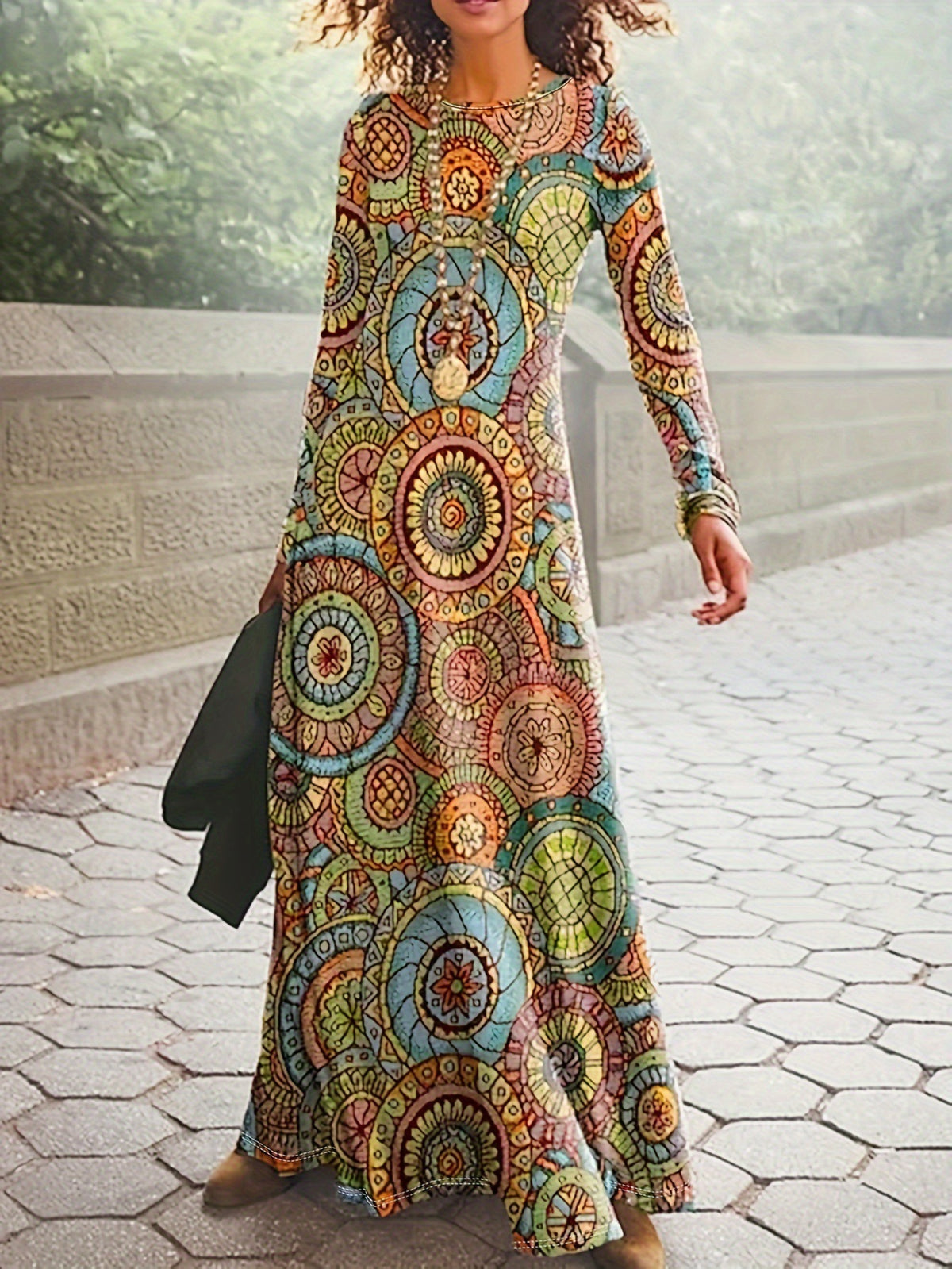 Vintage Navy Blue Womens Printed Elegant Long Party Dress – Premium 0 | RICALOUX