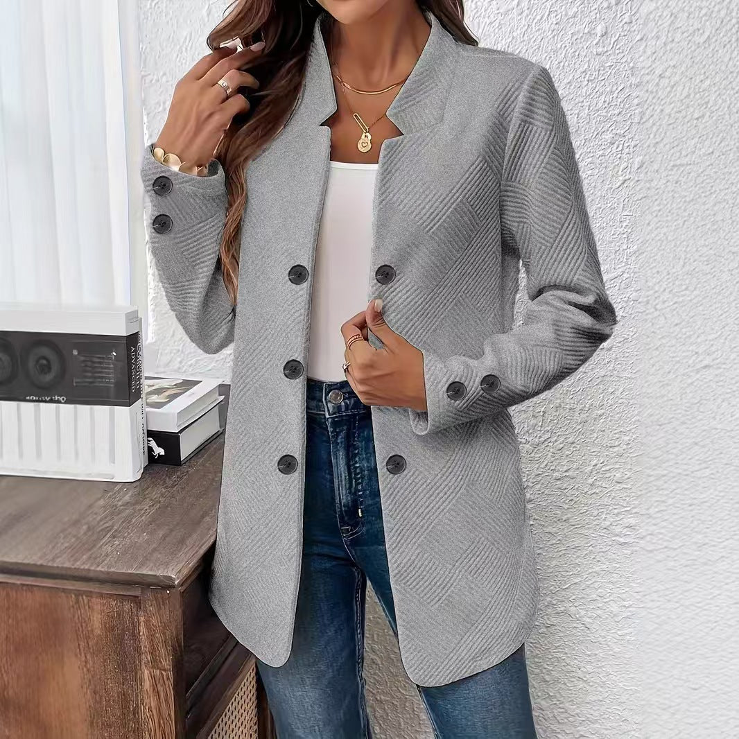 Womens New Stylish Three-button Double-breasted Coatblazer by Ricaloux