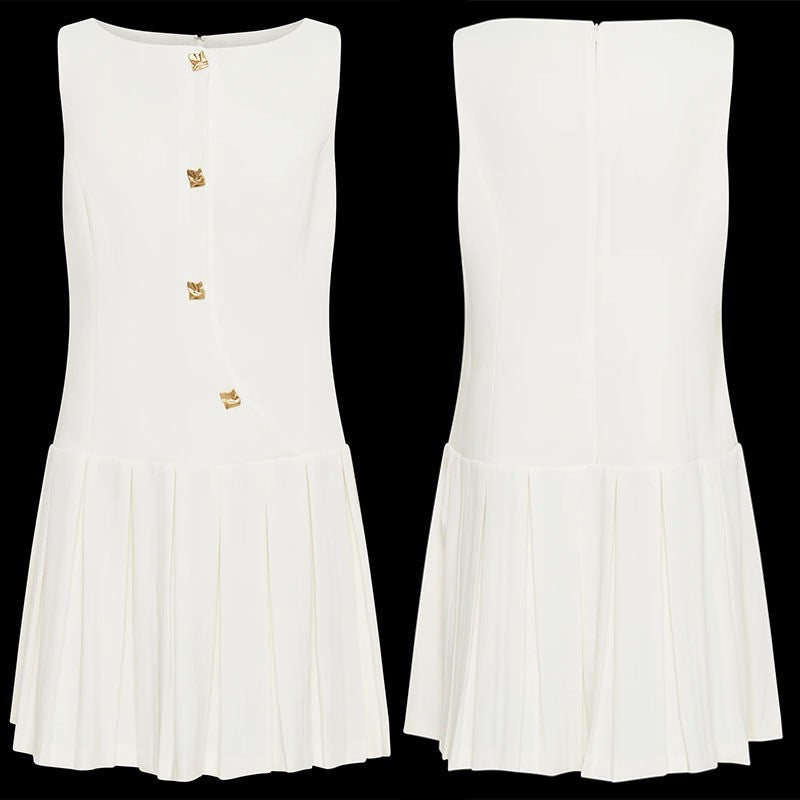 Womens Elegant Sleeveless Pleated Dress by Ricaloux