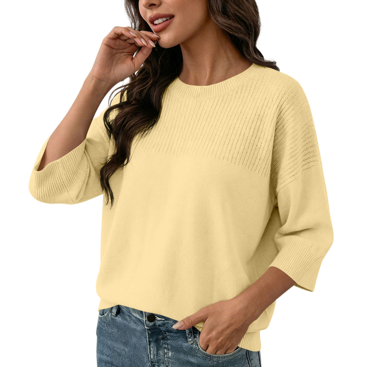 Round Neck Seven Quarter Sleeve Knitted Sweater For Women, Loose Fit And Slim Fit, Slim Fit Pullover Top – Premium 4 | RICALOUX