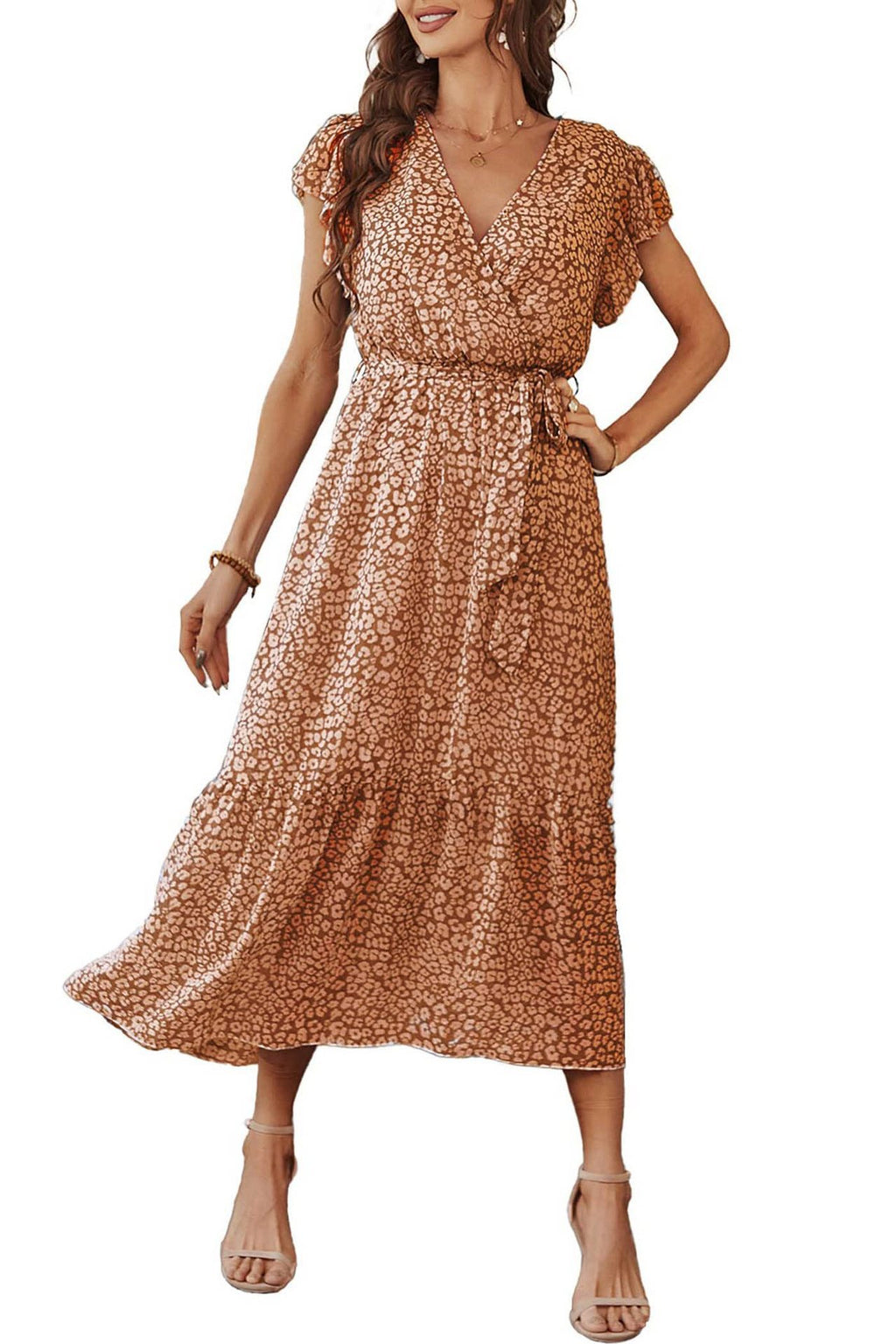 Womens Floral Print Flounce Short-Sleeve Midi Dress – Premium 0 | RICALOUX