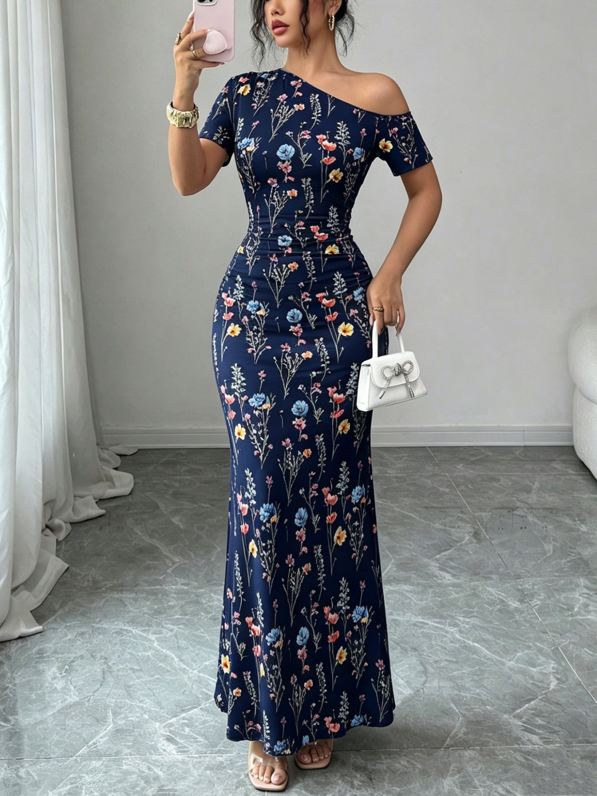 Womens Off-shoulder Floral Fishtail Dress – Premium 0 | RICALOUX