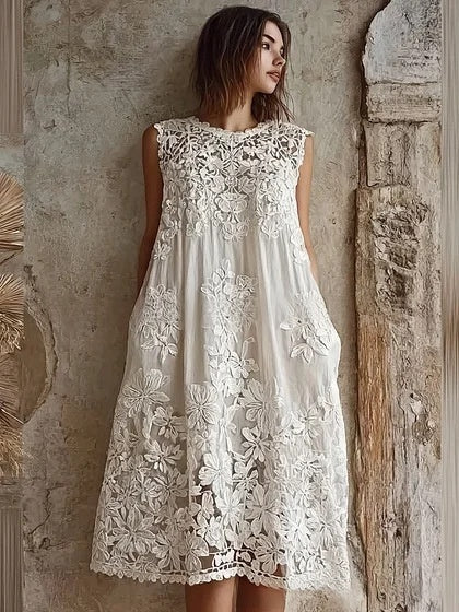 Lady's Loose-fitting Sleeveless Long Dress Embroidered With Patterns – Premium 0 | RICALOUX