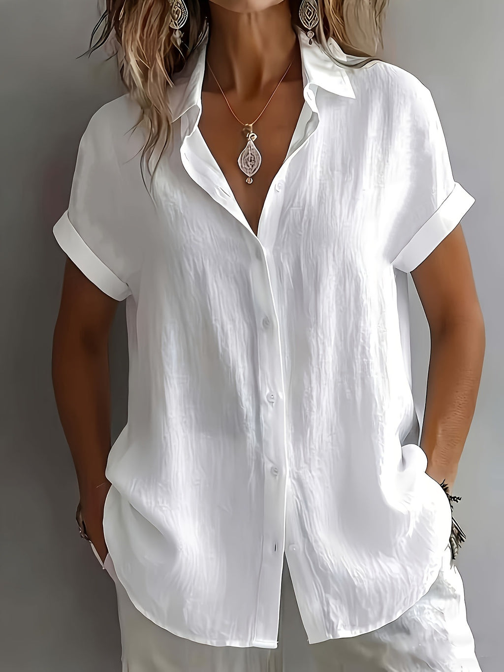 Womens Breathable Pleated-texture Casual Blouse by Ricaloux