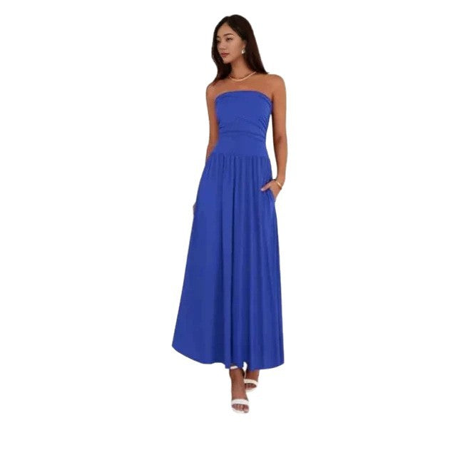 Vintage-tinged Pleated Patchwork Strapless Evening Dress by Ricaloux