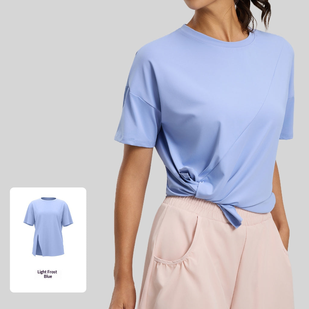 Split-front Loose-fit Short-sleeve Tunic For Yoga Running And Fitness by Ricaloux