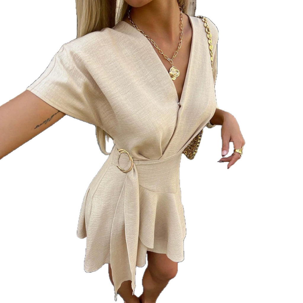 Figure-flattering Asymmetric Soft-style V-neck Dress – Premium 0 | RICALOUX